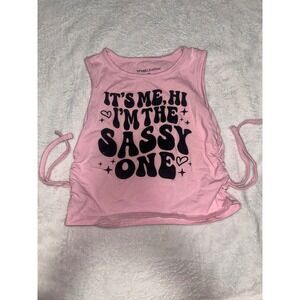 Sparkle In Pink Girls XL Sassy One Glitter Graphic Tank Top Pink Cinched Sides